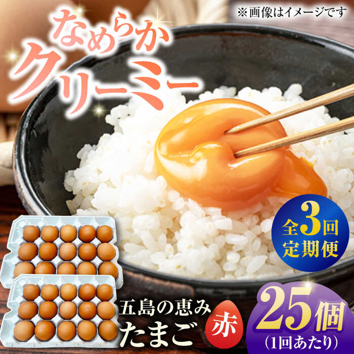 【ふるさと納税】【3回定期便】【箱入り】五島の恵みたまご M〜Lサイズ 25個入 / 卵 赤玉子 五島市 / 五島列島大石養鶏場[PFQ045]