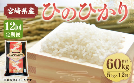 ＜12ヶ月定期便 宮崎県産 ひのひかり 5kg＞お申込みの翌月下旬頃に第一回目発送（12月は中旬頃）【c1146_et】