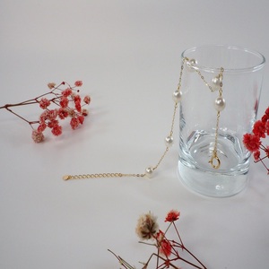 K18 イエローゴールド あこや真珠 ステーション パールブレスレット 6.0-7.0mm　　No.68