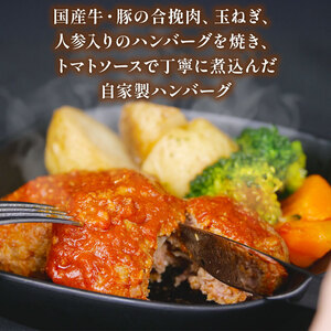 自家製 煮込み ハンバーグ 国産牛 国産豚 180g×4パック 720g 個包装 湯煎可 温めるだけ 簡単 レンジ 牛山精肉店 特製 手作り セット 沼津 静岡