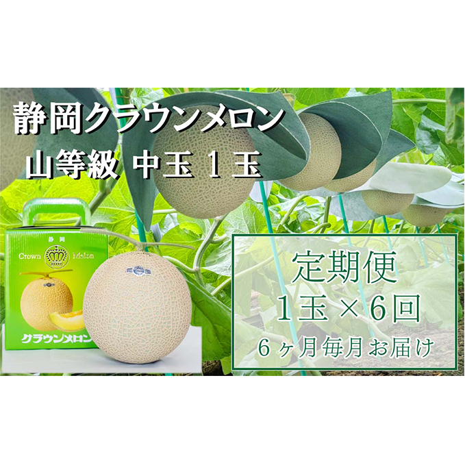 クラウンメロン【上（山等級）】中玉（1.3kg前後）1玉入り 定期便6ヶ月 人気 厳選 ギフト 贈り物 デザート グルメ 果物 袋井市 果物類 メロン青肉 フルーツ 6回 半年 