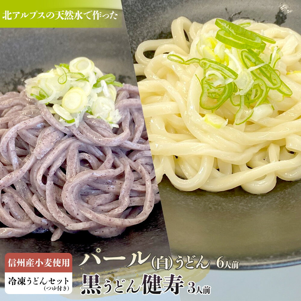 【ふるさと納税】信州産小麦使用　冷凍うどんセット（つゆ付き）　パール（白）うどん6人前　黒うどん健寿3人前セット | 麺 食品 加工食品 人気 おすすめ 送料無料