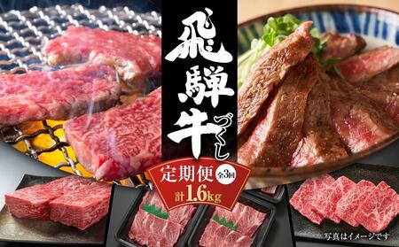 【定期便】飛騨牛（全３回）（ステーキ /焼肉 / ブロック[塊] ) 計1.6kg 全3回  | 焼肉 ステーキ 牛肉定期 【飛騨高山ミート MZ101】〔和牛定期便 　肉定期便　飛騨牛定期便　３回〕　