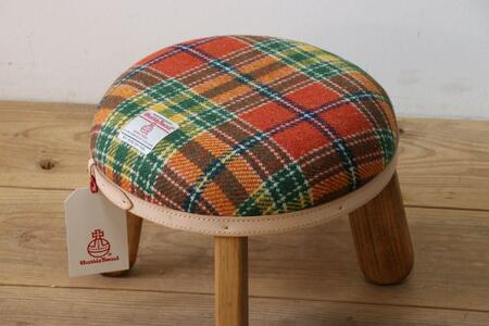 まぁるいスツール【オレンジ＆グリーンチェック】 子供 椅子イスキッズ HARRIS TWEED（ハリスツイード）家具