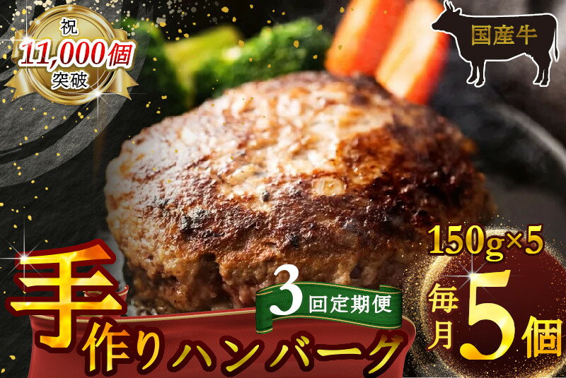 【ふるさと納税】（定期便）【全3回】（冷凍）国産牛肉100％食べ応え満点 手作り・手ごね ハンバーグ 750g ／ 歩商事 定期便 牛肉 手作り 手ごね ハンバーグ 奈良県 田原本町