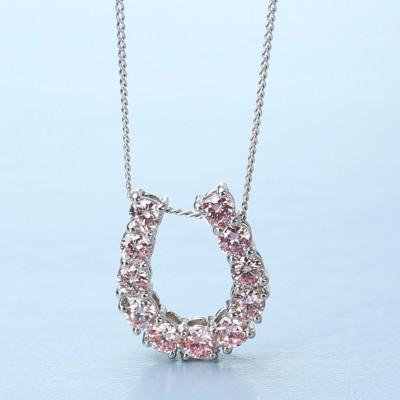 ふるさと納税 大津市 【プラチナ900 ラボピンクダイヤネックレス 0.363ct】50cm 馬蹄ばていペンダント Pt