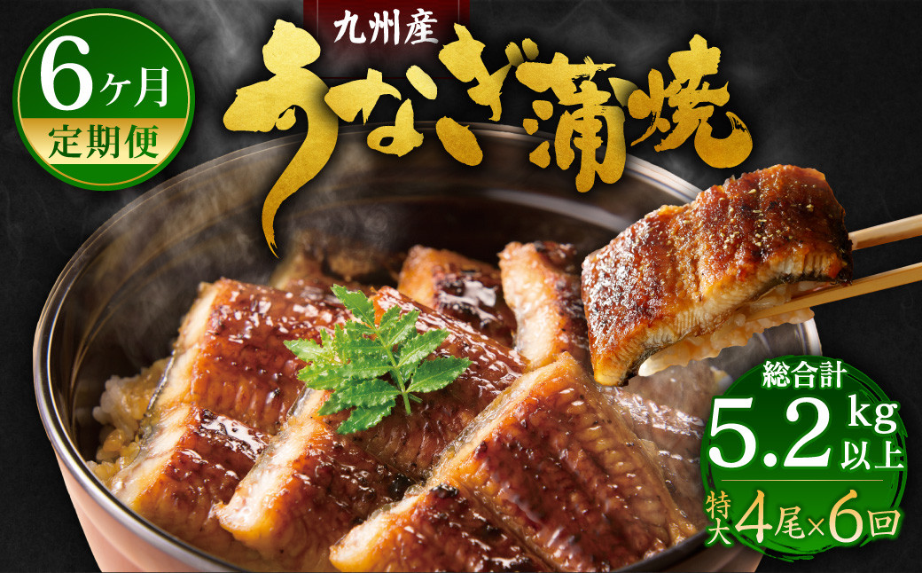 
【6ヶ月定期便】九州産 うなぎ 蒲焼 特大4尾(1尾あたり220～235g)
