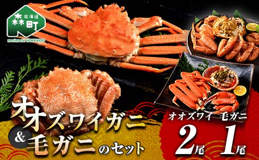 オオズワイガニ毛がに3尾Bセット オオズワイガニ2尾(300～350g前後×2尾) 毛がに1尾(約350g) ＜海鮮問屋　株式会社　瑞宝＞ かに カニ 蟹 ガニ がに 海鮮 森町 北海道 mr1-13