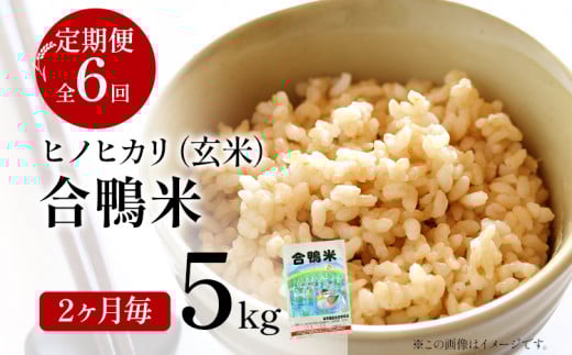 令和7年産 新米予約 合鴨米「ヒノヒカリ」（玄米・5kg）定期便6回コース 数量限定 ※令和7年10月スタートの定期便 BI04