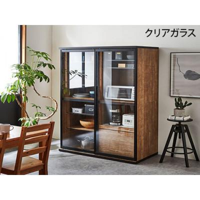 ふるさと納税 大川市 引き戸レンジ台 キッチンボード 幅133.5cm ポエム【カラー:レディオーク、扉:クリアガラス】