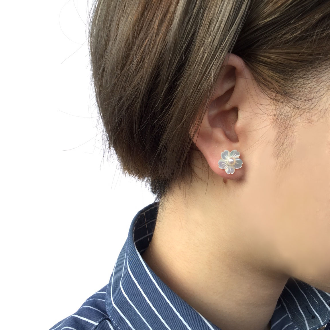 K18　白蝶貝　桜シェルピアス　K18EP0514W