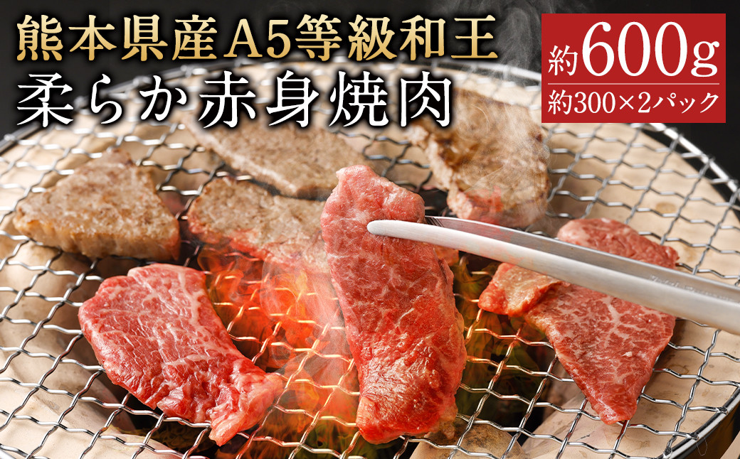 熊本県産A5等級和王 柔らか赤身焼肉 約600g(約300×2パック)