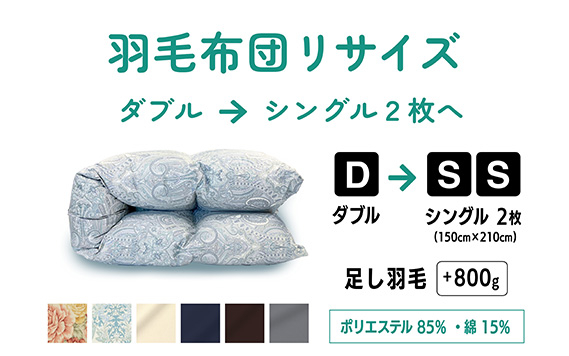 
No.139 羽毛ふとんリフォーム　ダブル1枚→シングル2枚リサイズ/ポリエステル混綿 ／ 寝具 布団 ふんわり ふっくら 個別管理 東京都
