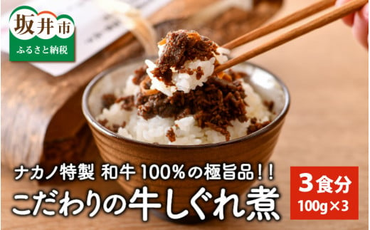 【先行予約】福井県産和牛しぐれ煮 （100g × 3パック） ナカノ特製100％和牛の極旨品！！【2024年3月下旬以降順次発送】 [A-2002]