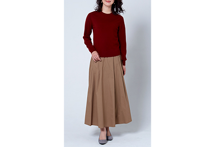 日本製 カシミヤ100% レディース クルーネック ワイン Mサイズ [2578]