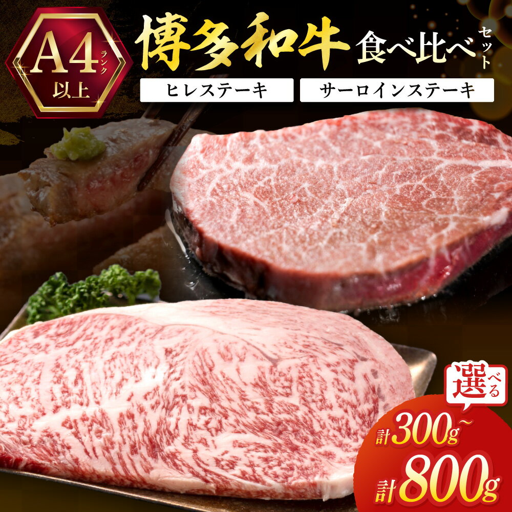 【ふるさと納税】黒毛和牛（博多和牛）【A4～A5ランク】ヒレ＆サーロイン食べ比べセット 計2枚 計4枚 計300g～800g 【株式会社木村食品】