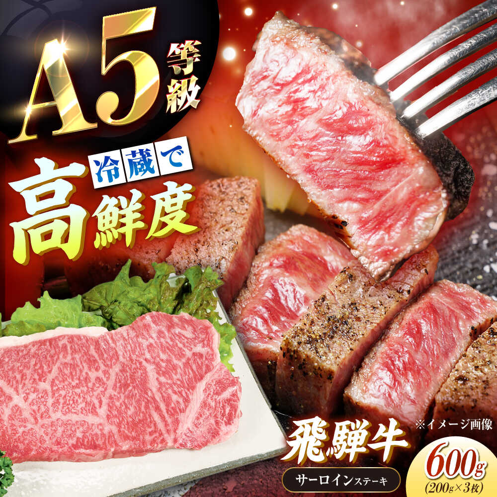 【ふるさと納税】【チルド（冷蔵）発送！】 牛肉 「飛騨牛」 A5等級 サーロインステーキ 200g×3枚 / 肉 お肉 にく牛肉 飛騨牛 和牛 国産和牛 ブランド牛 お取り寄せ ステーキ 焼肉 おすすめ 人気 贈答用 ギフト 焼肉 バーベキュー /恵那市/東美濃農業協同組合[AUFX012]