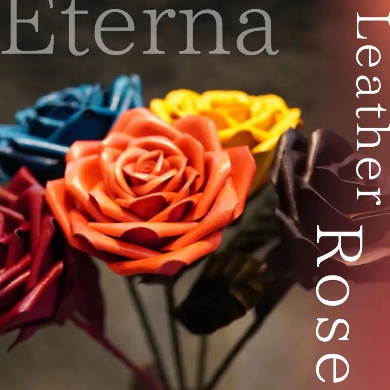 Eterna -Leather Rose- カラー 赤 ／ 国産 革 レザー ローズ バラ 造花 アートフラワー 小物 インテリア 記念日 プレゼント 奈良県 葛城市【area001-red】