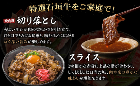 希少な特選石垣牛をご家庭で！！切り落とし焼き肉用とスライスの大満足食べ比べ 合計1.2kg &石垣牛 MARU秘伝の焼肉タレ100ml×1本 | 沖縄 石垣 特選 牛 切り落とし スライス 食べ比べ 