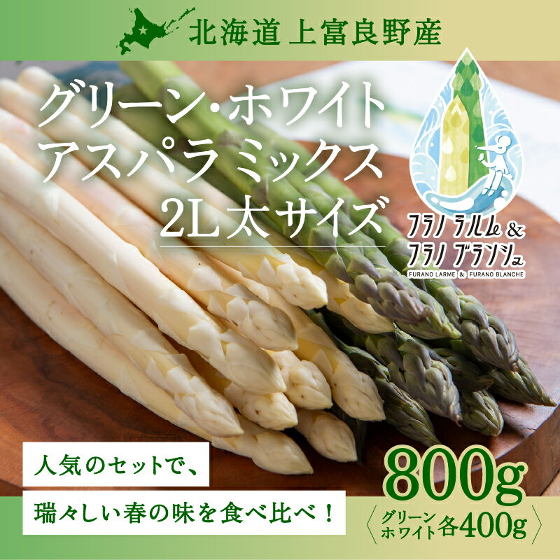 【ふるさと納税】【令和8年産】先行予約 北海道 上富良野産 ホワイト ＆ グリーン アスパラ 2L サイズ 800g アスパラガス ホワイト グリーン アスパラ 上富良野町 野菜 やさい 　お届け：2026年4月上旬～5月中旬まで