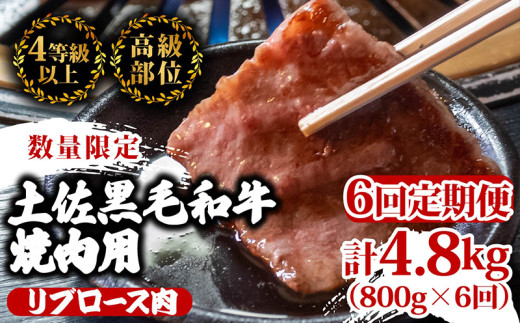 【定期6回】土佐 黒毛 和牛 焼肉用 計4.8kg【800g×6ヶ月連続お届け】