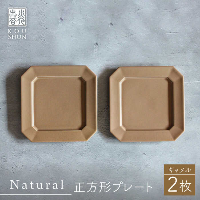 【ふるさと納税】【波佐見焼】Natural正角プレート 2枚セット（キャメル）【光春窯】[XD109]