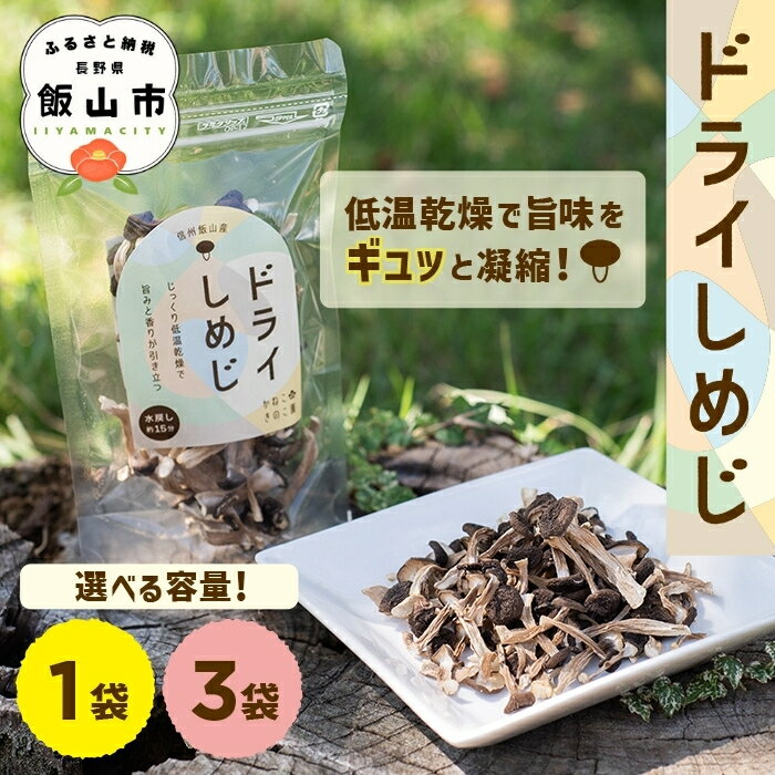 【ふるさと納税】＼ドライしめじ／ 20g 選べる容量 1袋 3袋 かねこきのこ園【長野県 飯山市 信州産 きのこ キノコ 無添加 時短 保存食 ダイエット だし 出汁 国産 乾燥 野菜 ぶなしめじ 】（Bz）