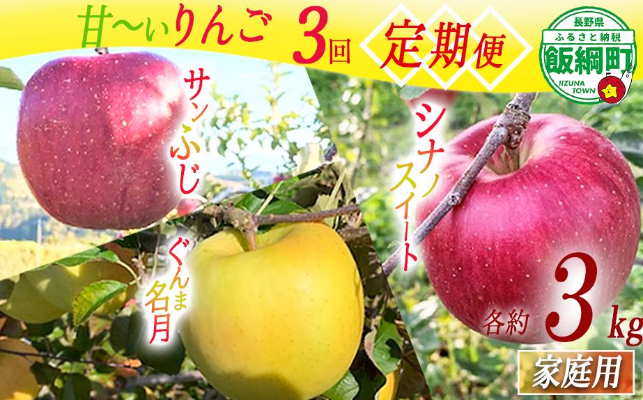
                  旬の甘いりんご 【 定期便 】 家庭用 3kg × 3回 ( シナノスイート ぐんま名月 サンふじ ) ファームトヤ 沖縄県への配送不可 2026年10月中旬頃から2026年12月下旬頃まで順次発送予定 令和8年度収穫分 信州 果物 フルーツ リンゴ 林檎 長野 予約 農家直送 長野県 飯綱町 [1428]
                
