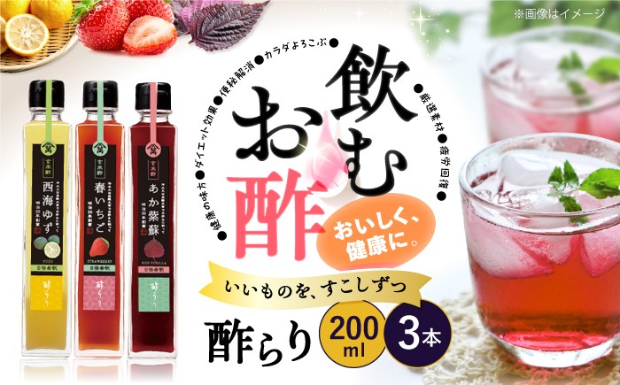 
            果実酢  飲む玄米酢 酢らり 3本セット（ゆず/しそ/いちご）果実酢 お酢 飲み比べ ＜川添酢造＞ [CDN001] 長崎県 西海市 酢 飲む酢 ビネガー 果実酢 ジュース 酢 贈答 ギフト飲むお酢 フルーツ酢 健康飲料 美容 ダイエット お酢ドリンク 疲労回復 おいしい ギフト お酢 果実酢
          