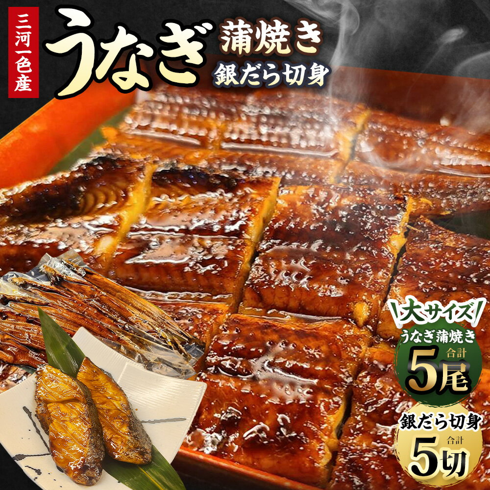【ふるさと納税】 三河一色産 うなぎ蒲焼き 大5尾 + 銀たら 照り焼き 5切れ 蒲焼きたれ 肝焼き お魚 湯煎 惣菜 セット 簡単調理 冷凍 幸田町 送料無料