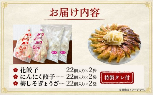 「花ぎょうざ」3種食べ比べセット 132個（各22個×2袋×3種）3か月連続お届け 餃子 冷凍餃子 冷凍ギョーザ 手作り餃子 ギョーザ セット 食べ比べ 点心 中華 中華料理 惣菜 簡単調理 加工食品