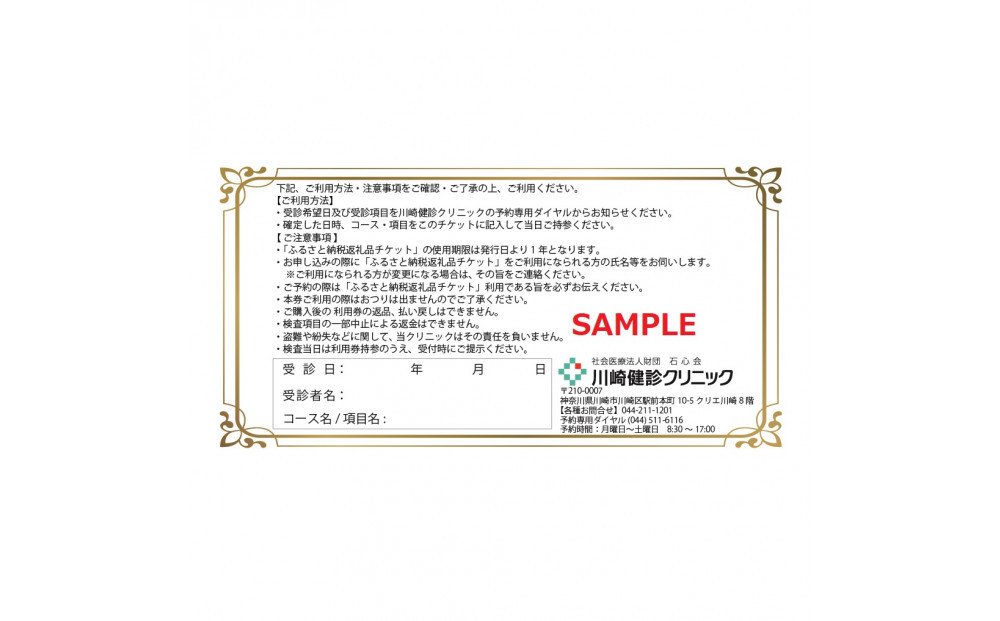 川崎健診クリニック　健康診断クーポンチケット13,200円分