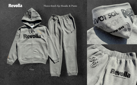 【グレー】 ふっくら 暖かい ジップフーディー＆パンツ［ロゴ＆スタータイプ］ 裏起毛仕様 静岡県 牧之原市 REVOLLA