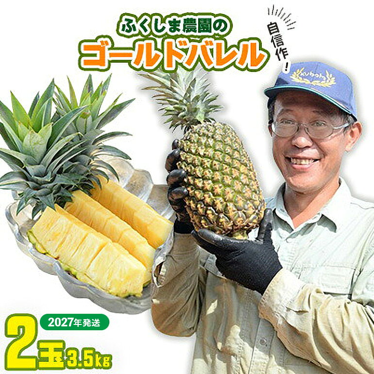 【ふるさと納税】ゴールドバレル【パイナップル】(2玉）約3.5kg　ふくしま農園の自信作！◆2027年発送◆ ゴールドバレル パイナップル 高品質 新鮮 ジューシー 希少 高い糖度 大玉 甘い トロピカル パイン 生産量日本一 高級フルーツ 南国フルーツ 国産フルーツ 完熟 福島