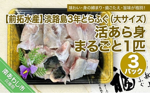 
【冷蔵配送】淡路島3年とらふぐ（大サイズ）活あら身まるごと1匹　3Pセット◆配送10月8日～3月31日
