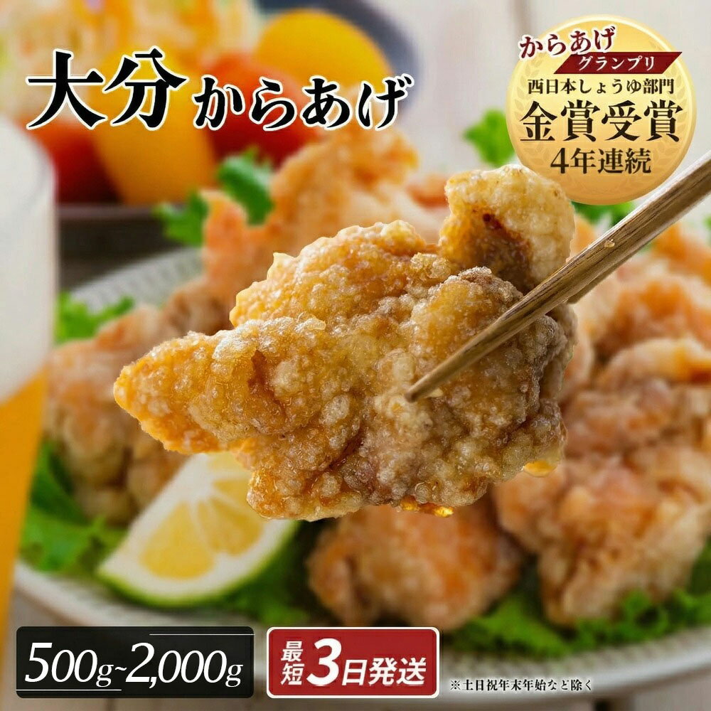 【ふるさと納税】【最短3営業日発送】唐揚げ 鶏肉 もも むね 大分 からあげ 骨なし 選べる数量 500g~2kg (1袋500g) おおいた 冷凍 惣菜 おつまみ 食品 小分け 弁当 おかず 大分県 おすすめ 送料無料 リピート多数