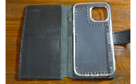 本革製手帳型iPhoneカバー （iPhone13mini用）【カラー：ワイン】  F6L-349