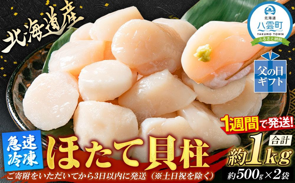 
【父の日ギフト】急速冷凍ほたて貝柱　約500g×2袋 合計約1kg 【 ホタテ 大粒 北海道 貝柱 帆立 冷凍 刺身 海産物 魚介類 水産物応援 水産物支援 年内発送 年内配送 】
