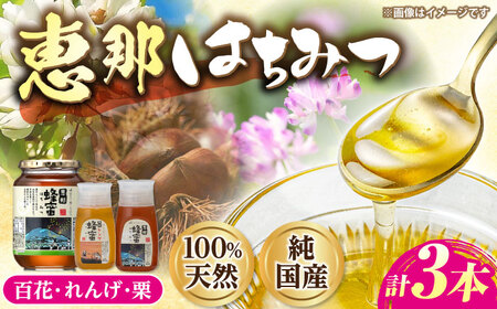 恵那蜂蜜 3本セット (蓮華蜂蜜300g×1本、百花蜂蜜1000g×1本、栗蜂蜜300g×1本) / 恵那市 / はち工房こうけつ [AUDF036]