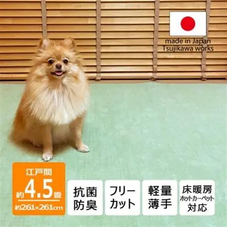 カーペット 日本製 抗菌防臭 犬 猫 ビオラ 261×261cm 江戸間 4.5畳 グリーン【1640012】