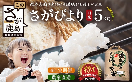 
                  先行受付【6回定期便】令和8年産 新米 さがびより 5kg×6回 計30kg 佐賀県産 特A評価獲得品種 白米 米 お米 こめ 毎月お届け 定期便 佐賀県 鹿島市 J-37
                