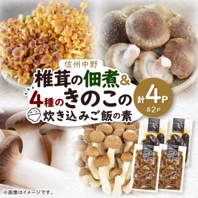 ふるさと納税 中野市 椎茸の佃煮&amp;四種のきのこの炊き込みご飯の素セット(4パックセット)