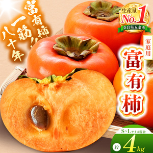 富有柿〈家庭用〉 約4kg（S～Lサイズ混載）  |  先行予約 大人気 人気 富有 柿 かき フルーツ 果物 辰巳果樹園 ギフト おすすめ 10月 11月 発送 カキ 秋の味覚 旬 甘い 大容量 農家直送 産地直送 グルメ お取り寄せ 送料無料  食物繊維 豊富 美容 健康 | 奈良県 五條市