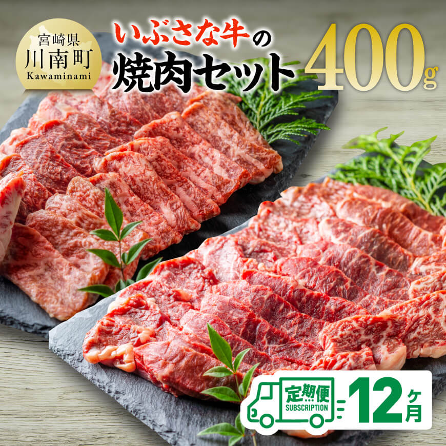 【ふるさと納税】※レビューキャンペーン※【12ヶ月定期便】いぶさな牛の焼肉セット400g - 宮崎県産 牛 切り落とし 黒毛和牛 定期便 D05306t12