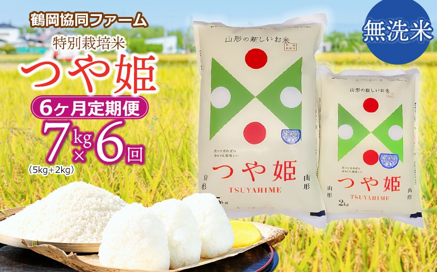 【令和7年産先行予約】特別栽培米つや姫 無洗米 7kg (5kg+2kg)×6ヶ月【定期便】　鶴岡協同ファーム
