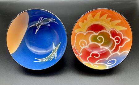 有田焼 伝作窯 黒助茶碗 月と太陽 ペアセット ds001