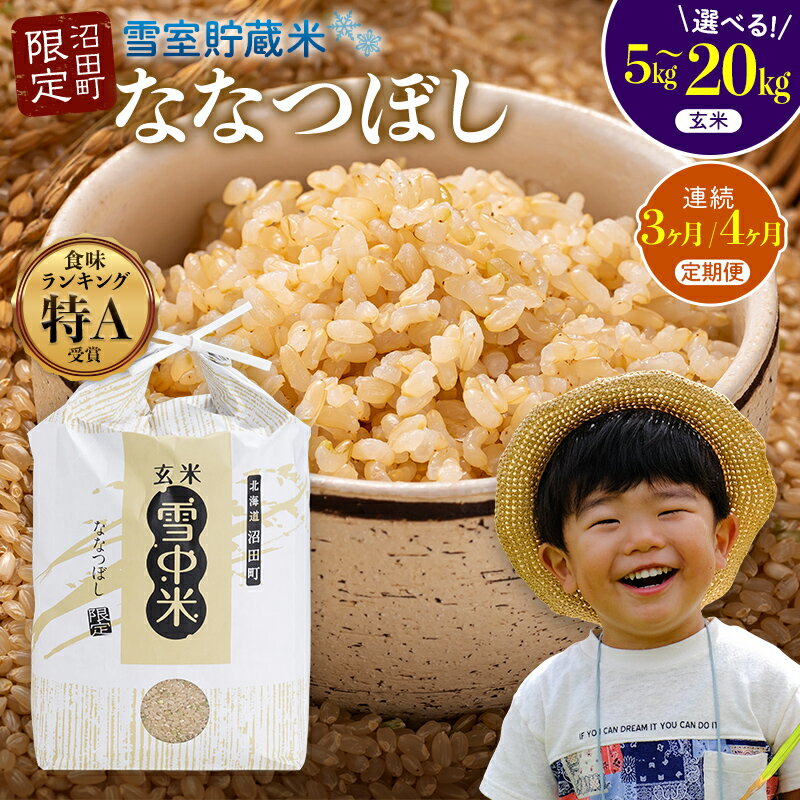 【ふるさと納税】【選べる容量・定期便】 《5月発送開始》 ななつぼし 玄米 5kg 10kg 20kg 3ヶ月 4ヶ月 定期便 雪冷気 籾貯蔵 北海道 北海道米 ブランド米 雪中米 特Aランク 米 お米 ご飯 ごはん 3028-01var
