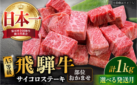 【8月発送】飛騨牛 サイコロステーキ 部位おまかせ 1kg A5等級 和牛 ブランド牛 国産 牛肉 多治見市 / 渡辺精肉店 [TAZ042-8]