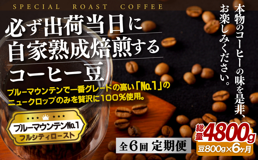 
E279z 【6回定期便】必ず出荷日に自家熟成焙煎ブルーマウンテンNo.1豆(800g)
