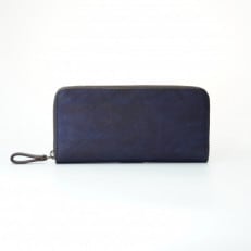 藍染めレザーの長財布　一貫製造　ポッシュF/濃藍 【福山レザー】